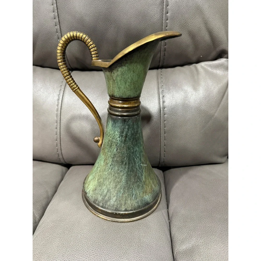 Vintage Dayagi Israel Brass Pitcher Verdigris Patina Mid Century Modern Decor